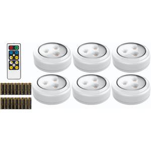 Brilliant Evolution Tap Light Push Lights 6pk with 18 AA Batteries Included + Remote - LED Stick On Lights Under Cabinets Puck Lighting - Under Counter Lighting Wireless Closet Kitchen Night Light