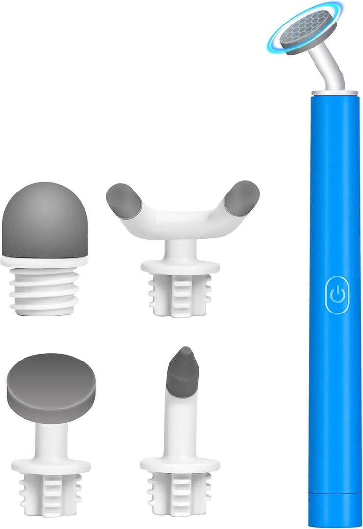 Mini Massager Hand Massager, Mini Massage Gun with 4 Replacement Heads, Hand Therapy & Neck Shoulder Muscle Pain Relief, Quiet & Portable Soften Scar Tissue Massager for Travel & Office Use