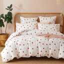 Heart Duvet Cover Twin Size Red Pink Love Hearts Bedding Set Kids Girls Cute Kawaii Heart-Shaped Soft Breathable Microfiber Comforter Cover Set with Zipper Closure and 1Pillowcase