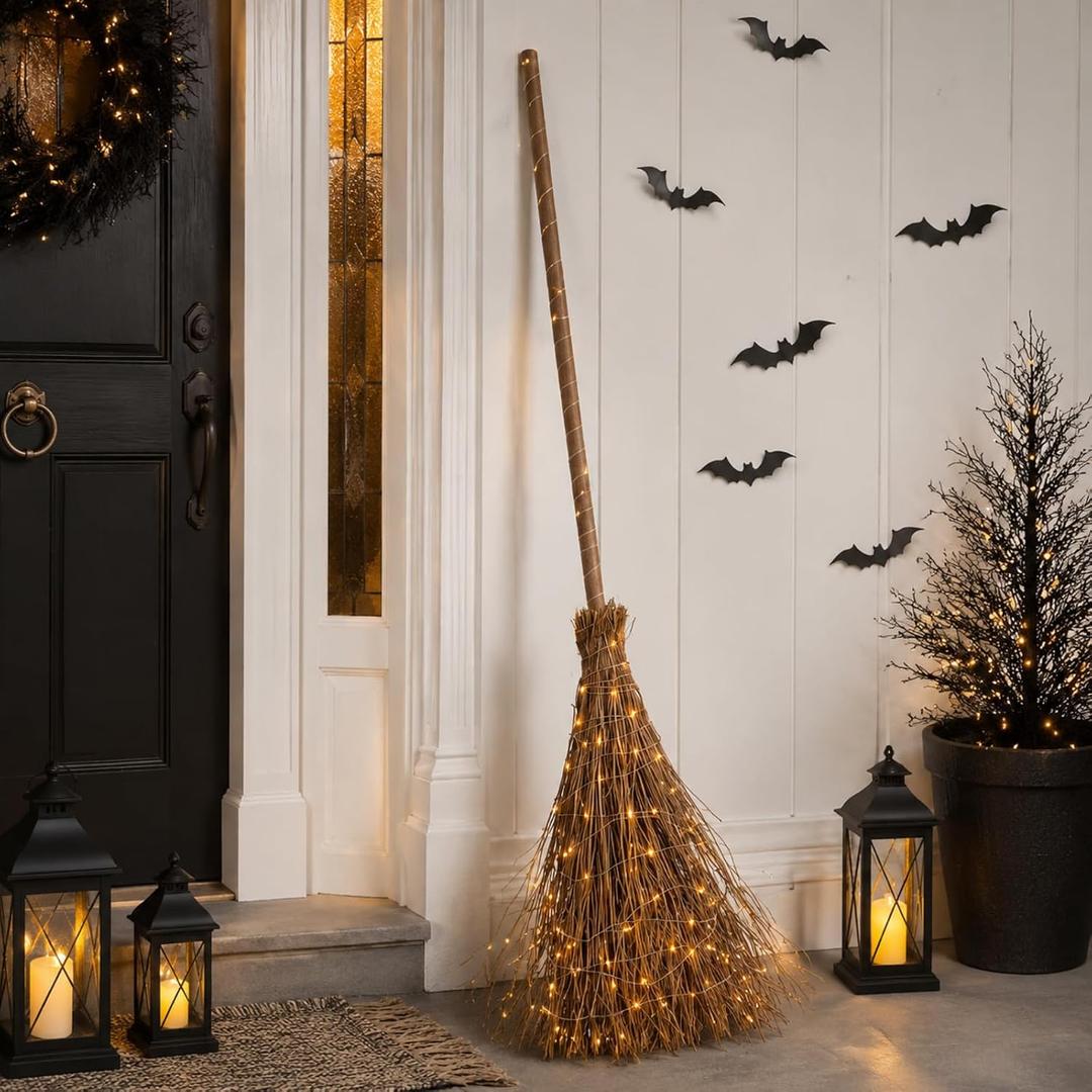 Yookeer 5ft Tall Witch Broom Light-up Halloween Witch Broom Decor
