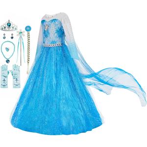 Funna Elsa Costume for Girls Princess Dress Up Halloween Cosplay Party with Accessories 8Y