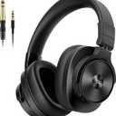 AOC Bluetooth Over Ear Headphones, Wireless Studio Monitor & Mixing DJ Headphones with 72H Playtime, Hi-Res, Built-in Mic, 3.5mm/6.35mm Wired Audio Jack for Guitar AMP, Podcast, PC Gaming - Black