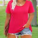 TIYOMI Plus Size T Shirt Tunic Tee Color Block Crewneck Raglan Summer Short Sleeve Tee XL-5XL (Pink, XXL)