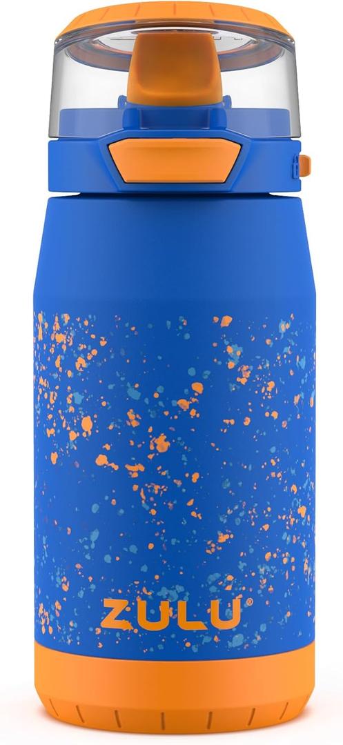 ZULU Kids Flex 12oz Stainless Steel Insulated Water Bottle, Toddler Cup with Silicone Spout, Leak-Proof Locking Flip Lid and Carry Loop for School Backpack, Lunchbox, and Outdoor Sports, Blue