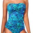 Holipick Women Strapless One Piece Swimsuits Tummy Control Bandeau Bathing Suits Retro Slimming Swimwear (Medium, Blue Leaves)