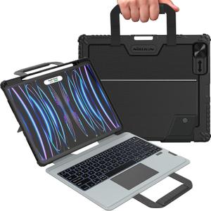 Nillkin iPad Air 13 inch (M2/M3) Case Keyboard with Carry Handle, iPad Pro 12.9 Case with Keyboard (6th/5th/4th/3rd Gen), Pencil Holder, 7 Colors Backlit Keyboard, Magic Trackpad, Camera Cover, Black