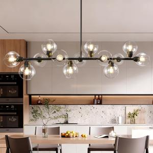 Linear Chandelier for Dining Room 59 Inch Sputnik Linear Chandelier 13-Lights Long Clear Glass Globe Pendant Lights for Kitchen Island, Sloped Ceiling, Farmhouse, Bar Counter, ETL