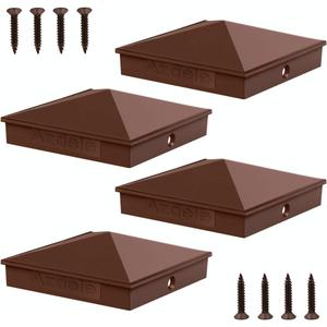 Azdele 8" x 8" Heavy Duty Aluminum Pyramid Post Caps Cover for True 8" x 8" Wood Post or True 7.5" x 7.5" Wood Post(with Spacer Liner), with Matte Finish Powder Coated Surface, Fence of Decks Brown
