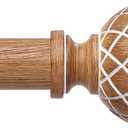 Wood Curtain Rods for Windows 30 to 56 Inch, 1 Inch Diameter Adjustable Heavy Duty Wooden Curtain Rod with Unique Faux Wood cobweb Finials, Boho Vintage Decorative Drapery Rod for Farmhouse