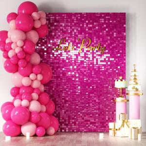 COKAOBE Hot Pink Shimmer Wall Backdrop, 24PCS Square Sequin Shimmer Backdrop Panel, Photo Backdrops for Birthday, Anniversary, Wedding, Graduation & Bachelorette Party Decoration