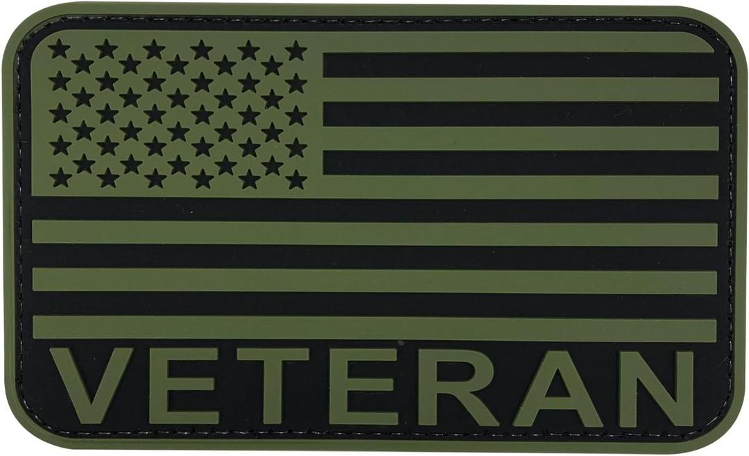 Veteran Flag Patch OD Green PVC 5x3 inches for Bags Backpacks Vests Clothing Jackets with Hook Fastener Back (Green, L5 x3)