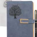 Fanery sue Tree of Life Refillable Writing Journal for Women&Men Faux Leather Hardcover Notebook A5 College Ruled 200 Lined Pages Lay-Flat Personal Diary with Pen&Magnetic Buckle (Tree of Life-Blue)