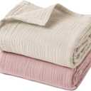 GLLQUEN BABY Muslin Swaddle Blankets for Girls, 2-Pack Organic Baby Blankets for Girl Boy, Newborn Receiving Blanket, Baby Swaddle Blanket Unisex, Baby Essentials, Registry & Gift, 40 x 38 inches (Pink & Light Gray)