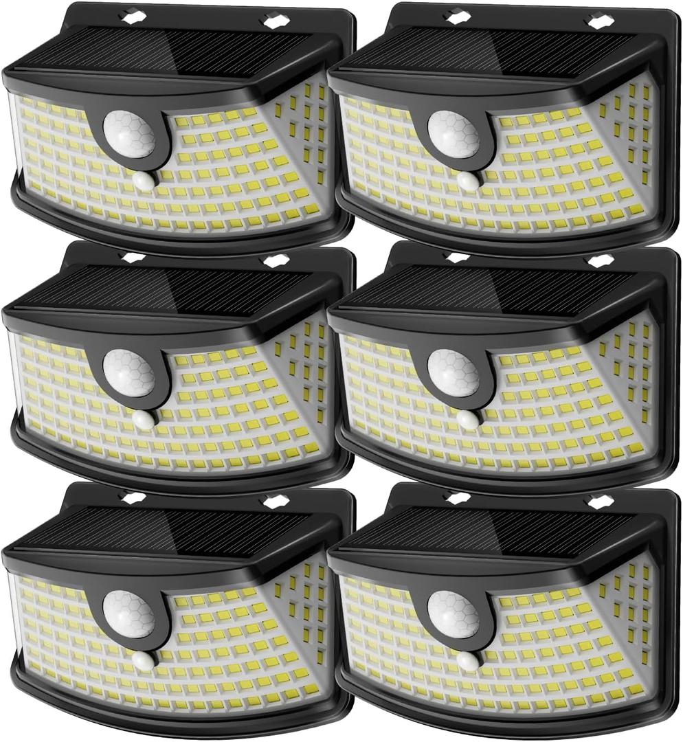 Aootek New Solar Motion Sensor Lights 120 LEDs with Lights Reflector,270 Wide Angle, IP65 Waterproof, Step Lights for Front Door, Yard, Garage, Deck (Black, Daylight White, 6-Pack)