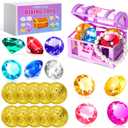 Diving Gem Pool Toys Colourful Big Diamonds and Gold Coins with Pirate Treasure Chest Throwing Toys Water Toys Underwater Gems Swimming Training Gift for Kids Birthday Party Favor
