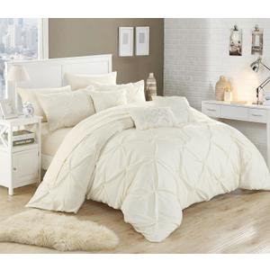 Chic Home 10 Piece Hannah Pinch Pleated, Ruffled and Pleated Complete King Bed in a Bag Comforter Set Beige with Sheet Set