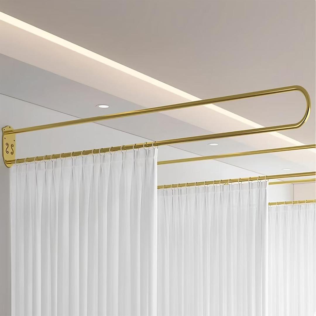 Hanging Room Divider Curtain Rod U Shaped Wall Divider for Privacy Separation Modern Room Separator Curtain Track Metal Space Divider for Bedroom, Fitting Room and Beauty Salon Privacy (Gold)