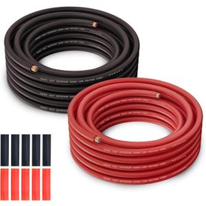10 Gauge Wire (25FT Each, Red/Black), Copper Clad Aluminum, Low Voltage Automotive Wiring, Battery Cable, 10AWG, Car Audio, Car Amplifier Power or Ground Cable, 10 Heat Shrink Tubing
