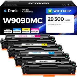 W9090MC High Capacity Toner Cartridge Set 4-Pack with Chip Replacement for HP W9090MC W9091MC W9092MC W9093MC Compatible with HP Color LaserJet Managed E45028dn MFP E47528f Printer Ink Copy Black Cyan