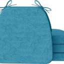 AAAAAcessories D-Shaped Chair Cushions, 2" Thick Dining Chair Pads with Ties and Removable, Machine-Washable Cover, 17" x 16", Set of 4, Teal