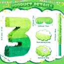 WinnerWhy Number Piata Decorations 16 Inch Gradient Green Piata with Blindfold Stick and Confetti for Birthday Baby Shower Safari Jungle Themed Party Supplies Centerpiece(Number 3)