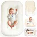Baby Lounger & Snuggle Nest for Newborn 0-24 Months, Baby Nest Supervised Breathable Cotton for Newborn, Breathable Portable Infant Lounnger for Travel and Home, White
