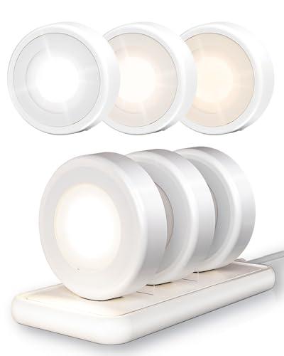 EZVALO LED Puck Lights with Charging Station, Rechargeable Sitck On Tap Lights, Wireless Closet Light, 3 Color Temps, Under Cabinet Lights, 2.5'' Mini Touch Light for Kitchen,Pantry,Shelves(6 Pack)
