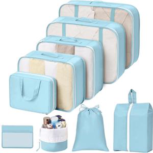 Packing Cubes for Travel - 9-Piece Luggage Packing Cubes for Suitcases Lightweight, Fits Carry-On Wrinkle-Free Mesh Bags for Efficient Travel Organization (Blue)