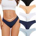 voenxe Seamless Thongs for Women,No Show Ladies Underwear,Invisible Comfortable Panties,Low Rise Gym Workout Undies,5 Pack (Medium, Basic)