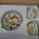 12-Piece Ceramic Dinnerware Set for 4, Lemon Mosaic Printed Plates and Bowls Set, Mediterranean Style Matte Stoneware Tableware for Home Dining & Gifting, Microwave & Dishwasher Safe, Large