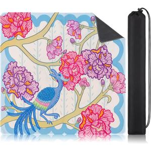 Drydiet Mahjong Mat with Carrying Bag 31.5" x 31.5" Non-Slip Noise Reduction Peacock Flowers Table Mat American Mahjong Table Item for Poker Board Dominoes Card Game Night Supplies Gift