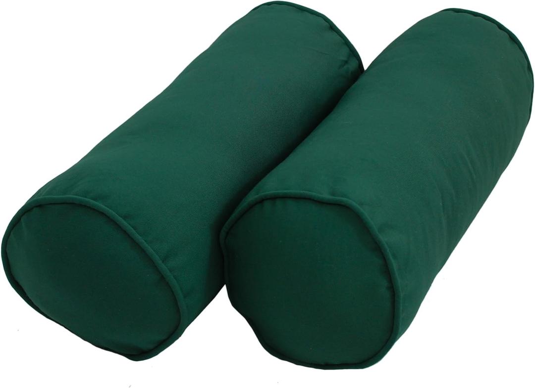 Blazing Needles Double-Corded Solid Twill Bolster Pillows with Inserts (Set of 2), 20" x 8", Forest Green