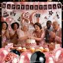 80th Birthday Decorations for Women, 54pcs Happy 80th Birthday Crown and Sash, Black Rose Gold Banner Backdrop Balloons Hanging Swirls Paper Fans, 80 Years Old Birthday Party Supplies Kit