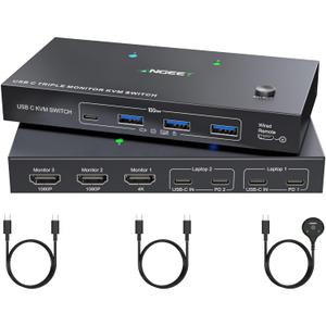 USB C KVM Switch 3 Monitors 2 Computers 4K/1080P@60Hz,USB-C Triple Monitor KVM Switches with 4 USB3.2 Ports for USB Device,10Gbps,80W PD Charging,For Windows and Mac OS,Driver Installation is Required