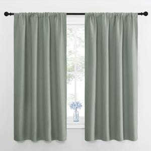 NICETOWN Window Curtains Blackout Drapes - Thermal Insulated Solid Rod Pocket Blackout Curtains/Draperies for Living Room (Greyish Green, One Pair, 42 by 63-Inch)