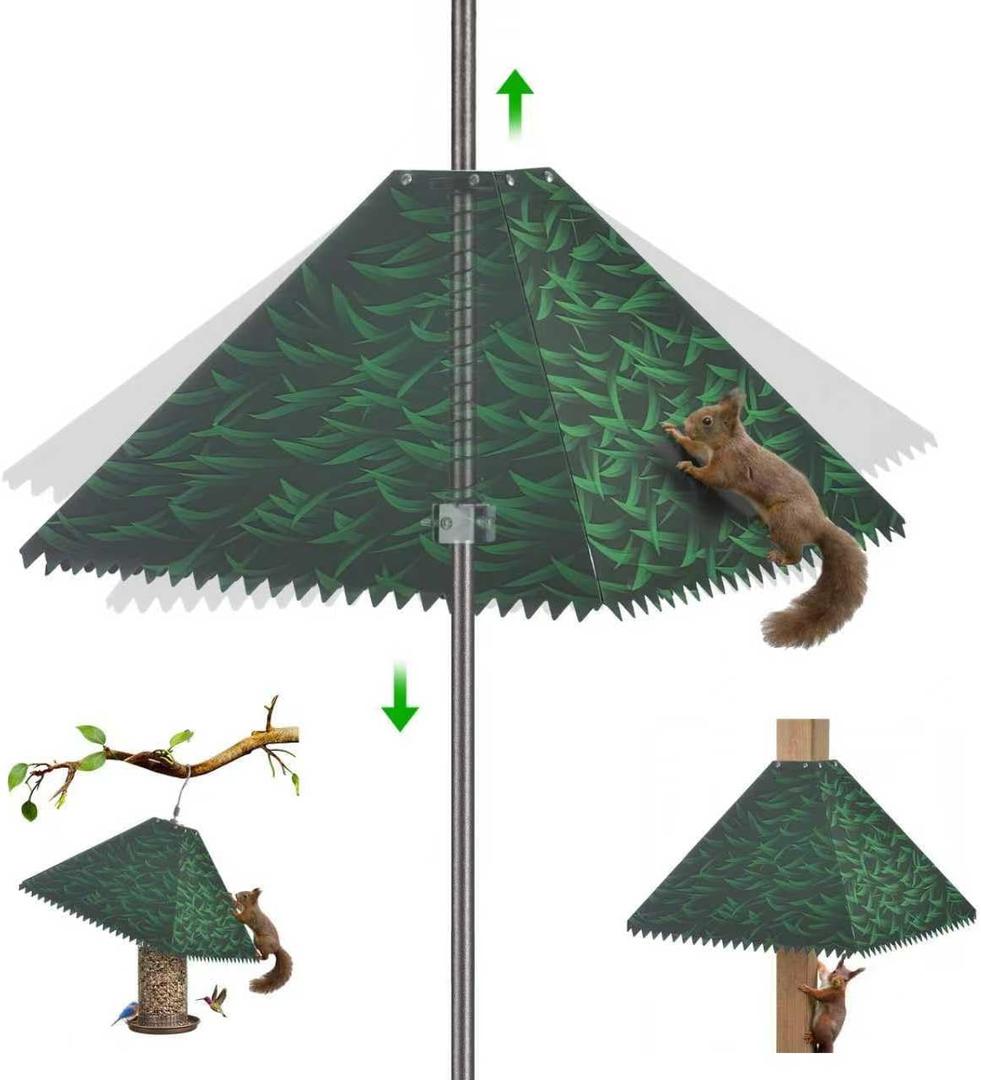 16" Metal Squirrel Baffle, Outdoor Bird Feeder Pole Squirrel Spikes Baffle, Hanging Bird Feeder for 4x4 Wooden Posts,Tree Trunks (Glass Green,1pc)