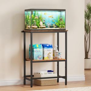 5-10 Gallon Fish Tank Stand, Aquarium Stand with 2-Tier Storage Shelves, Heavy-Duty Reptile Terrarium Stand Table with One-Piece Top for 10 Gallon Standard Model, 21.2" L x 11.8" W x 29.3" H (Brown)