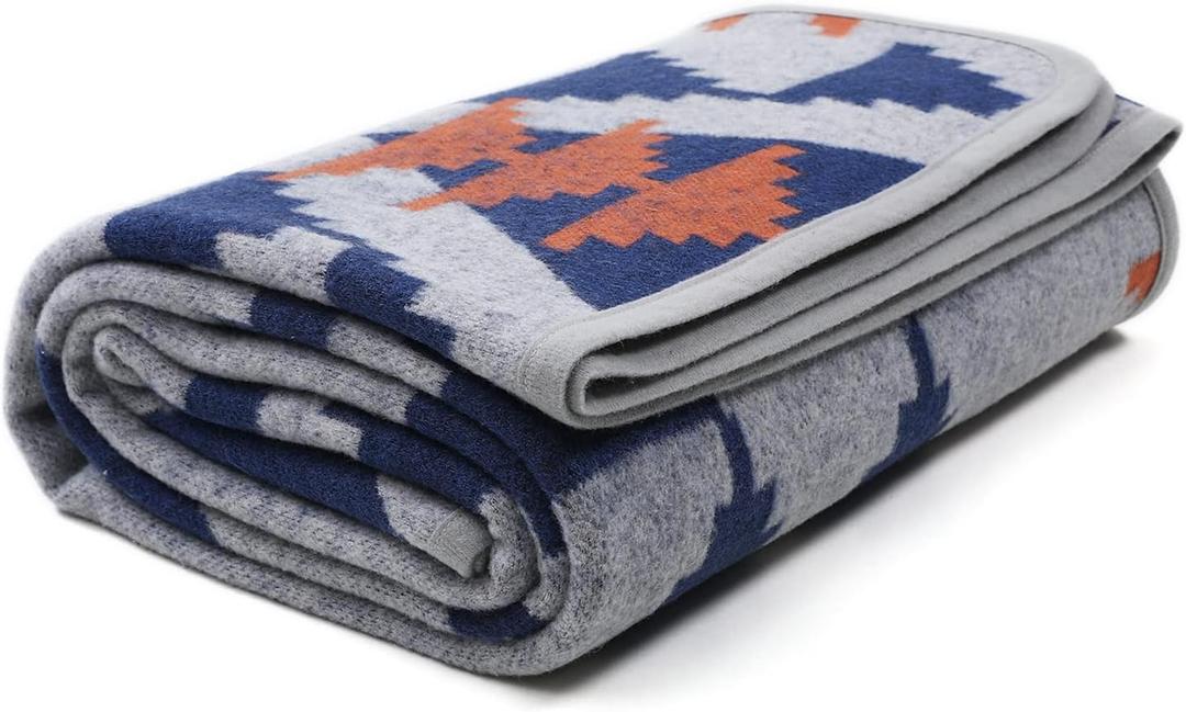 ACUSHLA Merino Wool Camp Blanket - Warm Thick Washable Large Outdoor Camping Sleeping Throw Blanket All Weather, Aztec Grey 79"X63"
