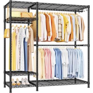 Ulif F7 Garment Rack, Heavy Duty Clothes Rack, Clothing Racks for Hanging Clothes, 6-Tiers Freestanding Portable Closet Storage Rack 58'' W 14.6'' D 76.6'' H, Max Load 800 Lbs, Black