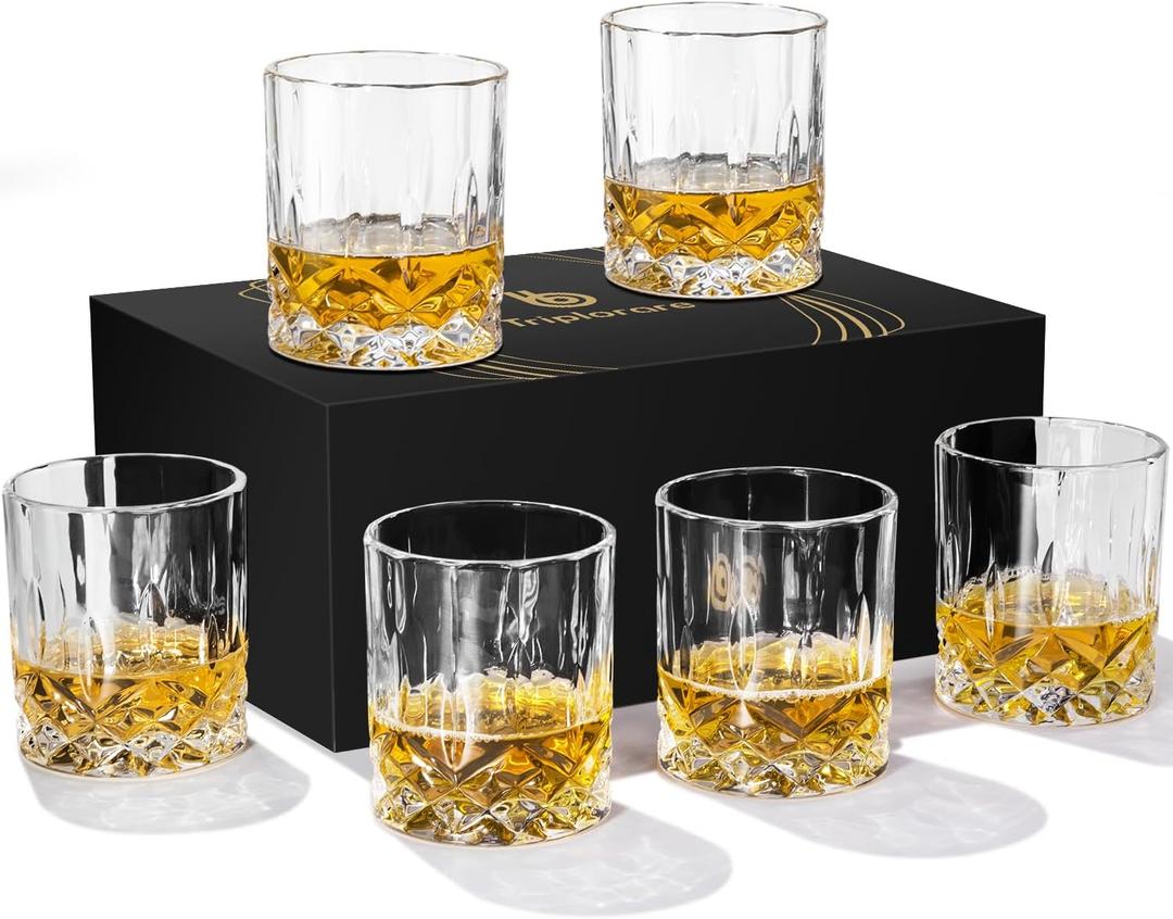 Whiskey Glasses Set of 6, 11 OZ Old-Fashioned, Rum & Scotch Glasses
