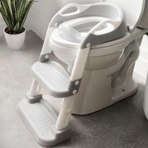 3-in-1 Potty Training Seat & Training Toilet & Potty Chair, Height Adjustable Toddler Toilet Seat for Kids Boys Girls, Foldable Potty Training Toilet with Splash Guard and Anti-Slip Steps (Gray)