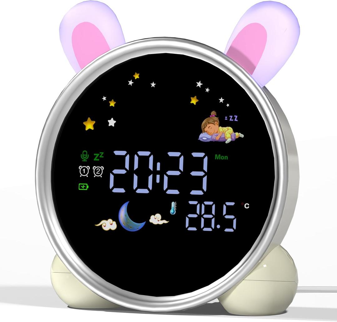 ANALOI Kids Alarm Clock with Night Light, OK to Wake Clock for Kids, Stay in Bed Clock and Sleep Training, Nap Timer Temperature Detect Cute Room Decor, Gift Ideas for Kids Toddler Boy Girl, Rabbit