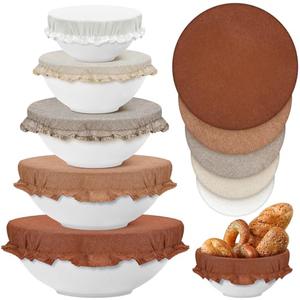 Patelai 10 Pcs Bowl Covers Reusable in 5 Size Stretch Cloth Fabric Elastic Food Storage Bowl Covers Bread Sourdough Lids for Proofing Food Fruits Leftover(Brown,Earth Tone Style)