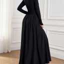 Women Long Sleeve Fall Maxi Dress Casual Square Neck Wedding Guest Long Formal Dress with Pockets (Black, S)