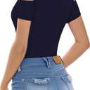 HERLOLLYCHIPS Women Tops Summer Deep V Neck Short Sleeve Cold Shoulder Slim Fit Casual Sexy Tees T-Shirts (Blue, S)