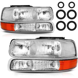 Headlight Assembly Fit For 1999 2000 2001 2002 Chevy Silverado 99 00 01 02 Silverado Headlights 1500 2500 1500HD 2500HD 3500HD/00-06 Chevy Tahoe Suburban 1500 2500