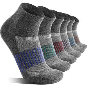 6 Pairs Merino Wool Ankle Running Hiking Socks Compression Support Breathable Thick Cushion No Show Socks for Women Men, L