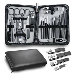 Manicure kit Personal Care Mens Grooming Kit, 30 in 1 Professional Nails Kit Pedicure Kit, Nail Clippers for Men and Beauty Tool Portable Set, with Luxurious Travel Case (Black)