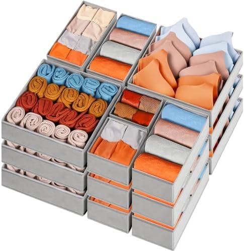 Criusia Drawer Organizers for Clothing 14 Pack, Foldable Fabric Closet Organizers and Storage Bins for Baby Clothes, Dresser Drawer Dividers for Adult Sock Underwear, Bra, Nursery Organization (Grey)