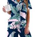Ekouaer Womens Pajamas Set Comfy Cotton Short Sleeve Sleepwear Button Down Pjs Set (PAT2,Small)